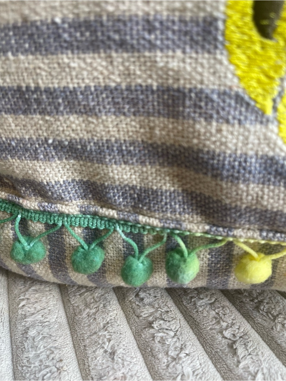Pineapple Backpack Grey Striped Canvas Boho Travel School Bag Pom Poms - Picture 3 of 9